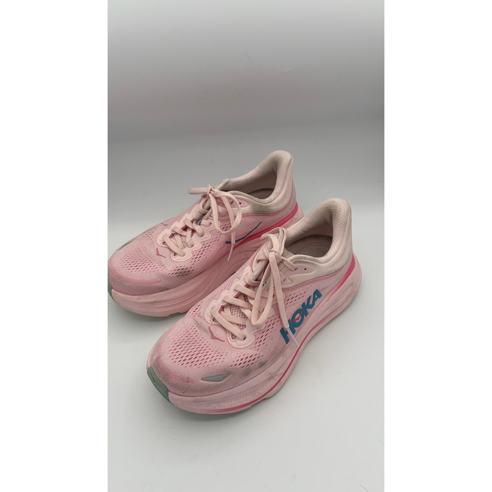 Hoka Bondi 8 Running Shoes Women 7.5 Pink Blue Sneakers Athletic Walking
